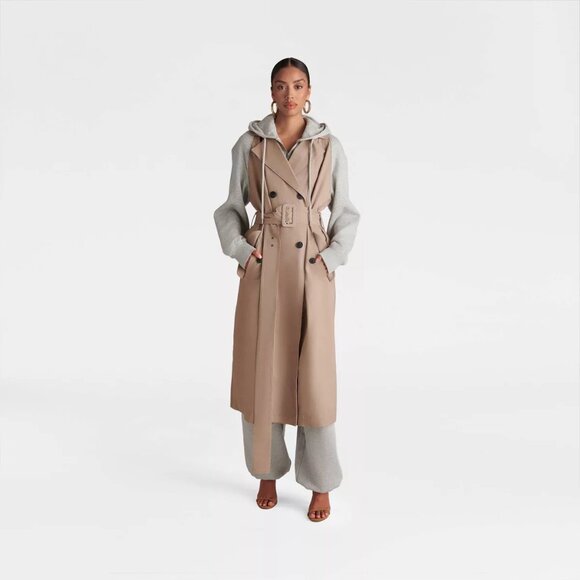 KBB by KAHLANA Women's 'The Sweatshirt Trench Coat' - Khaki/Heather Gray Size S - Picture 3 of 3